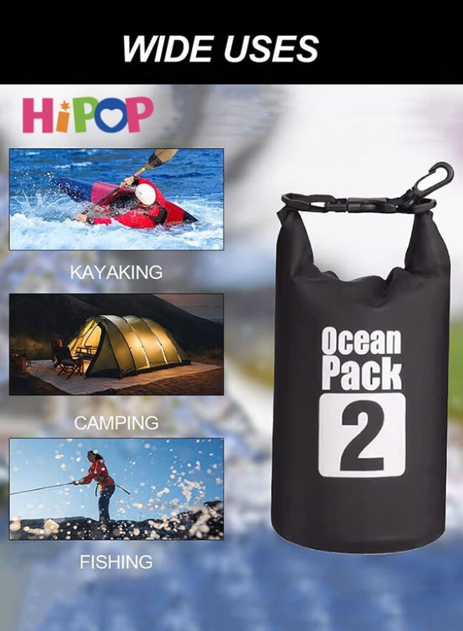 HIPOP 2L Waterproof Dry Bags, Lightweight Hiking Diving Bag Keep Gear Dry Clean, Roll Top Dry Compression Sacks Small Large for Kayaking, Gym, Hiking, Swimming, Canoeing, Boating, Fishing (Black) - Image 5